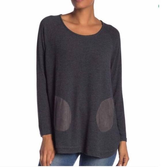 Papillon Heather Gray Blanc Top S Long Sleeve Light Pullover Side Button Detail - Picture 1 of 12